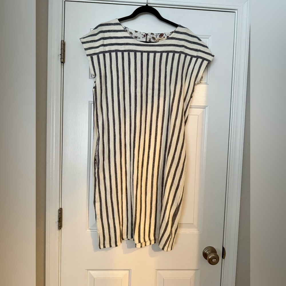 Mystree Black and Cream Striped Midi Dress